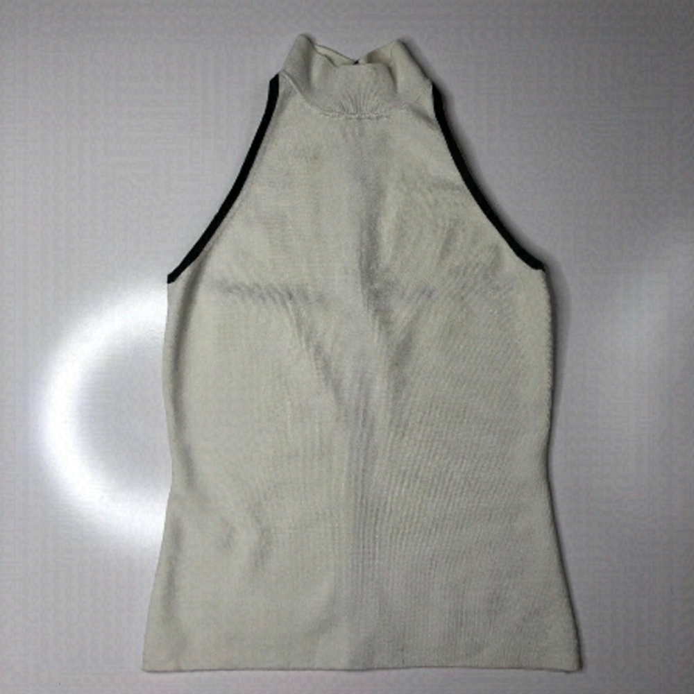 𝅺sexy Knit Cream Black Trimmed Sleeveless Turtleneck Winter Office Tank Top